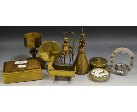 A Folk Art figure of a Priest, another of a Child; a desk weight; an oversized pocket watch;  etc 