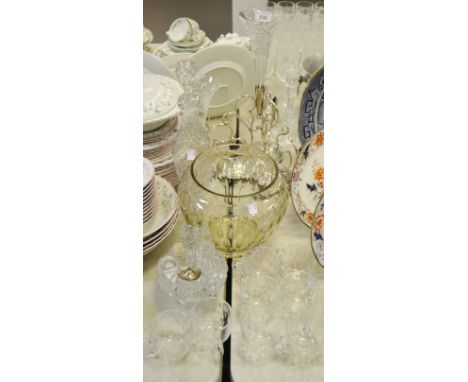 A Victorian EPNS epergne, c.1870;  punch glasses;  a large glass bowl;  a glass cruet set;  decanter