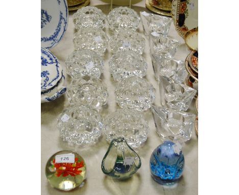 Glassware - a set of 15 contemporary glass tea lights; a Caithness paperweight; another;  etc 