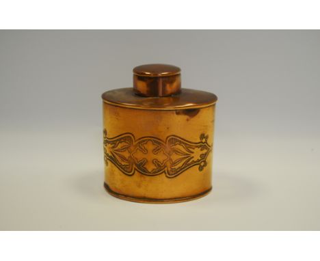 A copper Arts and Crafts style caddy, stamped J.S and S.P