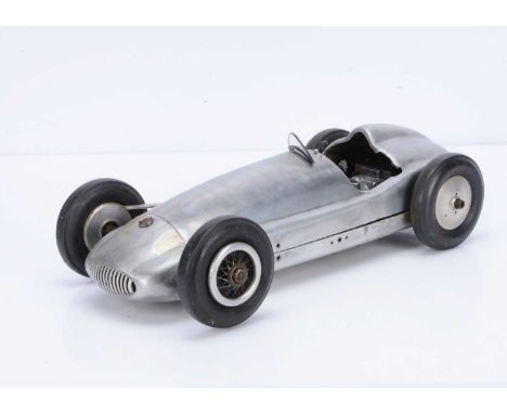 An IC-Engined 'Mercedes' Tether Racing Car, with pressed aluminium underframe and bodyshell with 'Mercedes' motif to front co