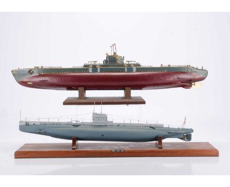 A pair of professionally/factory built WWII Submarines one motorised (2) Two tone grey E-Class E29 Submarine, excellent deck 