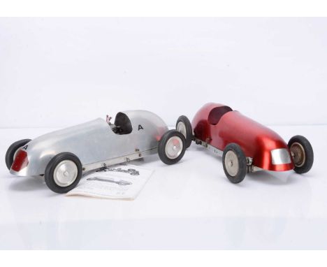 A Pair Of IC-Engined Tether Racing Cars apparently by '1066 Products', both with streamlined pressed aluminium bodies, one in
