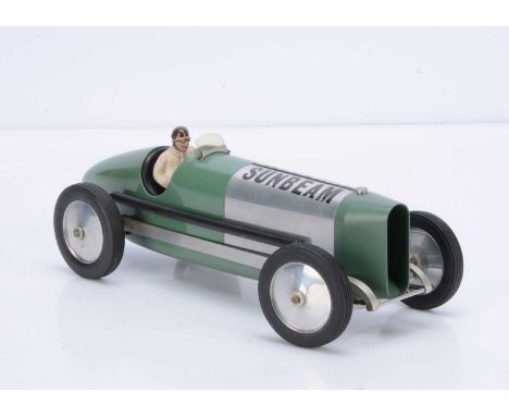 An unpowered model Sunbeam Racing Car by unknown maker, possibly from a kit, with aluminium frame, 270mm long overall, with s