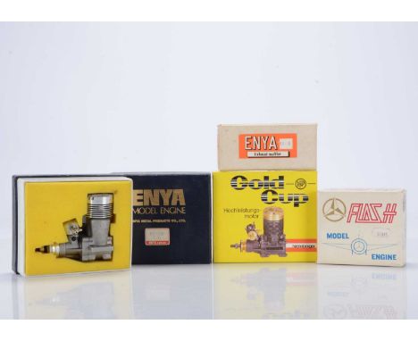 Three boxed model Aero Engines and silencer (4), all in new, unused condition, comprising Hirtenberger 40 F-RC 'Gold Cup' ser