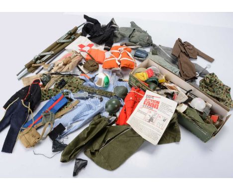 Vintage Pedigree Tommy Gunn & Hasbro GI Joe/Action Man Clothing & Accessories, mixed selection of clothing, weapons and acces