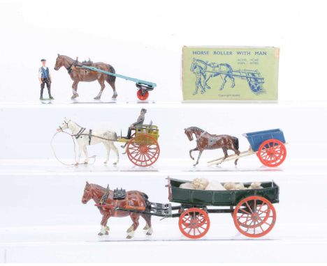 Britains horse-drawn farm vehicles comprising boxed 9F Horse Roller with Man, box with 4 loose end flaps, model VG, 4-wheel f