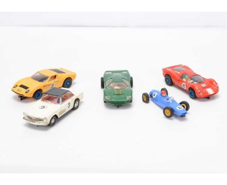 1960's-70's Scalextric Slot Cars, C17 Lamborghini, C16 Ferrari P4, C15 Mirage Ford, C66 Cooper, C32 Mercedes 250 SL (Spanish)