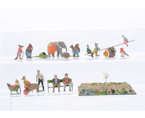 Various Britains civilian lead farm and garden figures and accessories in good condition comprising boy and girl on see-saw w