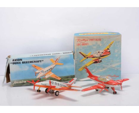 Joustra (France) Tinplate Friction Drive Light Aircraft, Ref.563 Avion Rallye, red and white body, detailed tinprinted interi