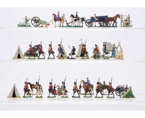 A lot of military themed flats - probably by Heinrichsen of Germany - comprising Prussian military camp scene with tents, cam