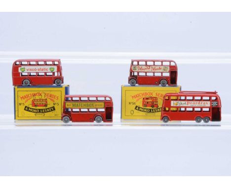 Two Boxed Matchbox Lesney 1-75 Series Public Service Vehicles, 5b London Bus, GPW and dark yellow 'Buy Matchbox Series' decal