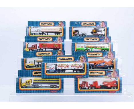 Matchbox Convoy Series, CY-21 DAF Aircraft Transporter, CY-28 Mack Container Truck (Big Top Circus), CY-27 Mack Box Truck (Ma