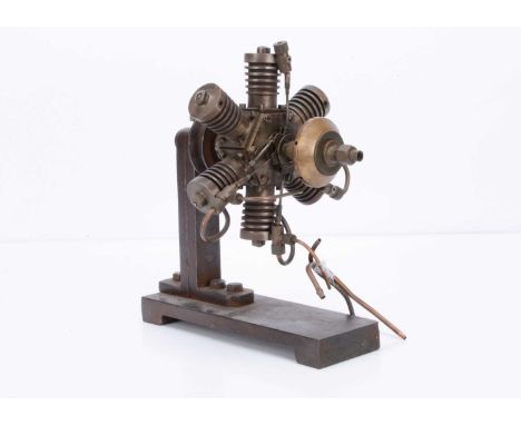 An uncommon and Early plinth-mounted Model Petrol 6-cylinder Radial Engine, engine overall approx 180mm diameter, with 6 air-
