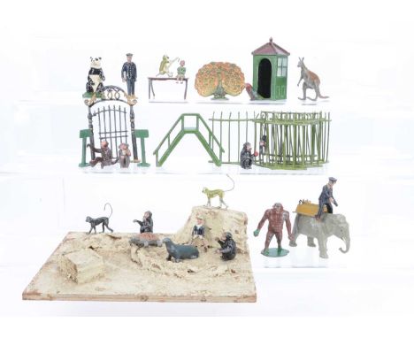 Zoo animals and accessories by various makers including Britains and Charbens comprising of Taylor & Barrett fence (10, but 2