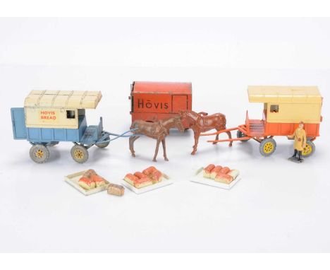 Charbens bakers vans comprising HOVIS electric vehicle, diecast horse drawn HOVIS van in white and blue (has replaced shafts)