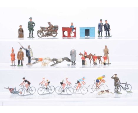 Various lead and diecast civilian figures including Crescent and Britains comprising French-made cyclists (4),  Crescent Toys