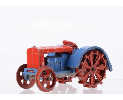 A Pre-War Dinky Toys 22e Farm Tractor, red/blue body, red wheels, with hook, 'Dinky Toys' cast-in, G, mudguards slightly dent
