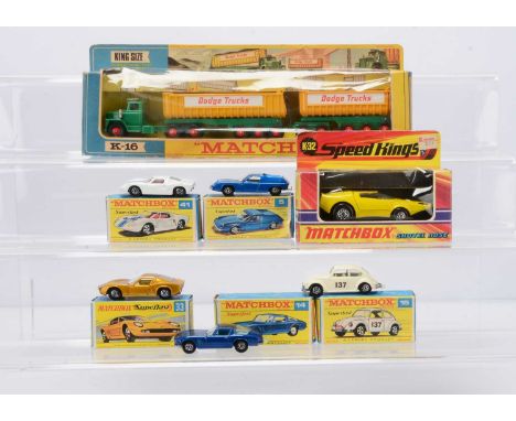 Matchbox Superfast, Speed Kings & King Size, MB-14A Iso Grifo, MB-5A Lotus Europa, MB-15A Volkswagen 1500, MB-33A Lamborghini