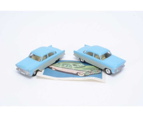 Two Unboxed Tri-ang Spot-On No.100 Ford Zodiac Models,  first and second versions, in pale blue over light grey with cream in