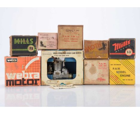 A varied assortment of boxed small Diesel and Petrol Engines (9), including three P.A.W. 1.49cc engines in different boxes, A