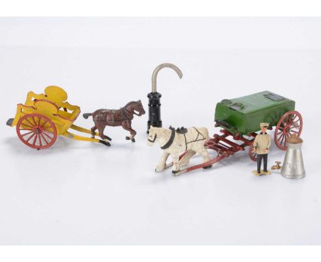 Taylor & Barrett horse-drawn vehicles comprising Water Cart complete with horse and stand pipe,  and PURE DAIRY milk cart com