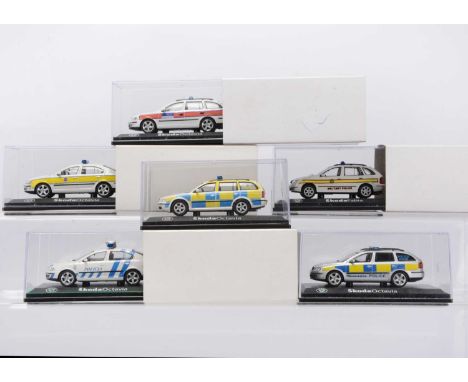 1:43 Scale Code 3 Police Vehicles, originally Abrex models, Skoda Octavia (5), Warwickshire Police, Devon & Cornwall Police, 
