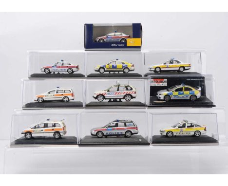 1:43 Scale Code 3 Police Vehicles, original models by various makers including Schuco, Minichamps, Vitesse and others, in ori