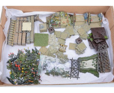 Britains lead My Garden comprising rockery (4),  lead paving slabs (49), top for garden table, long stone wall (5) and balust