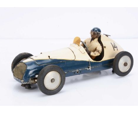 A small Diesel-Engined Tether Racing Car, measuring approx 290mm overall, with aluminium base and superstructure, with side-m