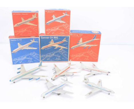 1960's Siku F-Series 1:250 Scale Model Aircraft, F3b Boeing 707 Intercontinental "Sabena", F22a Convair CV-880 "TWA", F7a Tup