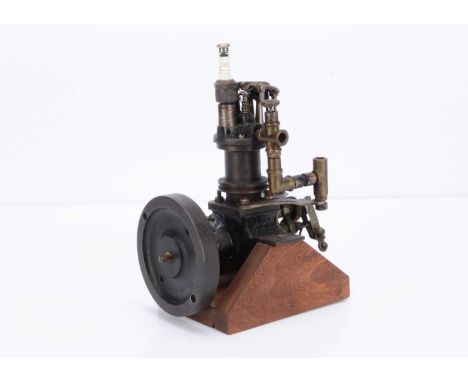 A Vintage Scratch-built single-cylinder Petrol engine,  the cast-iron cylinder without cooling fins, appears approx 25mm x 25