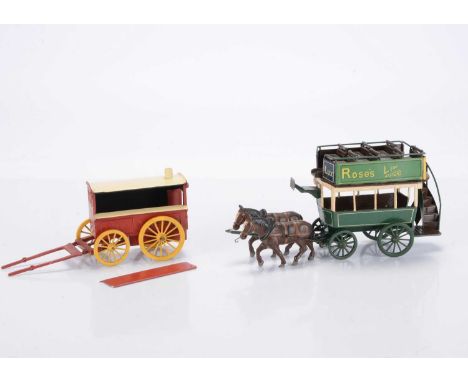 Recently cast (by the vendor) horse drawn vehicles comprising copy of Charbens rare Mobile Canteen, VG, but no horses or cant