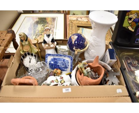 A miscellaneous selection of items including cut glassware decorated with wooden eggs, planter on stand and a aprt tea servic