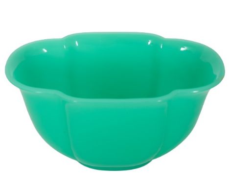 Steuben green jade glass bowl with widely ribbed sides. Size: 4 1/2 x 7 3/4 in. Please note that all sales are final. No refu