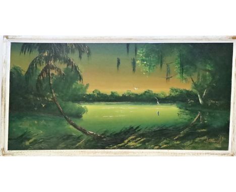 Florida evening landscape/waterscape, signed lower right: I. Knight, oil on board, original frame. Issac Knight is one of the