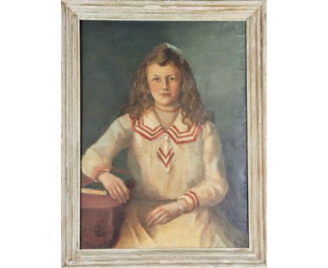 Portrait of a seated young girl wearing a uniform, signed indistinctly lower left: Olga Bosmond (?). Overall size: 36 x 27 1/
