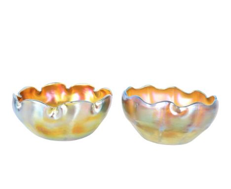 1277 LCT (Louis Comfort Tiffany) Favrile bowls. Stunning iridescent dishes with scalloping rims, made in the late 1800s to ea