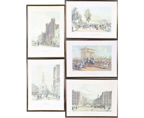 Prints published from 1838-1882, cityscape views of Hyde Park near Grosvenor Gate, Hyde Park Corner, Regent Street from Picca