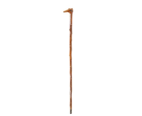 Folk art walking stick or cane with dog's head. Size: 35 1/2 in long. Please note that all sales are final. No refunds will b