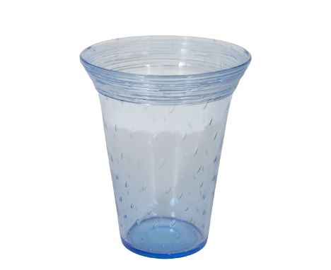 Steuben Threaded Controlled Bubble Vase in a blue tint. Size: 7 3/4 x 6 1/4 in. Please note that all sales are final. No refu