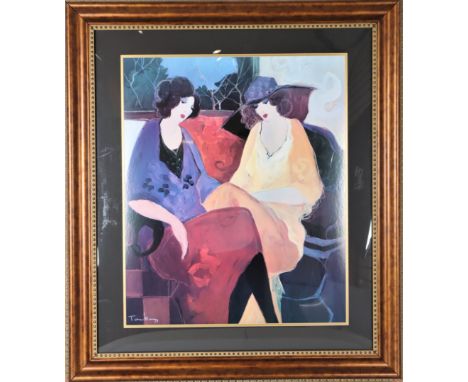 Itzchak Tarkay (1935 - 2012) Israeli, Lithograph. Titled "Nicole &amp; Chloe" plate signed. Provenance label verso. Itzchak T