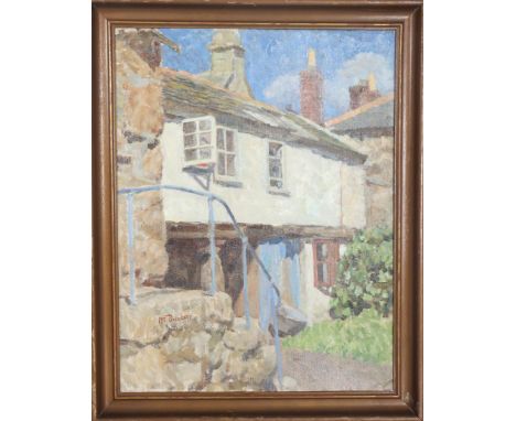 Signed "M. Duncan" in the lower left. subject is a cottage in Cornwall, oil on canvas board. Duncan was a friend of Estella S