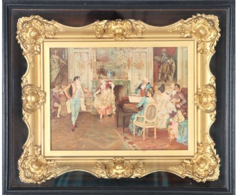 Antique European Genre Scene, Hand painted on a print base. Overall: 13 x 16 in. Sight: 7 x 9 in. Please note that all sales 