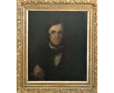 Antique portrait of a gentleman, oil on canvas. Appears to be unsigned. Overall size: 34 1/2 x 30 1/2 in. Sight size: 26 x 22