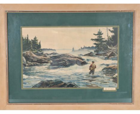 American / New York print. Hand signed in pencil lower right. "Trout Fishing." Ogden Pleissner is known for Fishing-hunting g