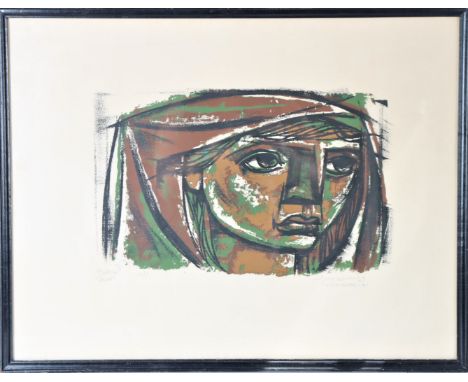 Titled "Caberie" "Head" screen print image of a female, numbered 11/15, signed indistinctly in the margin (Jory Ed---?), Wash