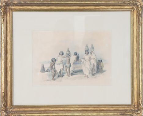 David Roberts (1797-1864) British. Orientalist lithograph titled "Nubian Women of Rotre on the Nile". Hand colored and publis