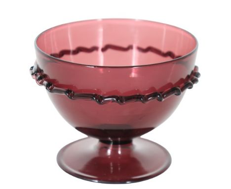 This is a Steuben selenium red compote with frill design around the body. Size: 3 1/4 x 4 in. Please note that all sales are 