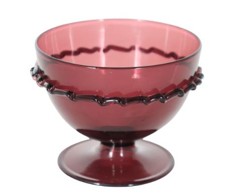 This is a Steuben selenium red compote with frill design around the body. Size: 3 1/4 x 4 in. Please note that all sales are 